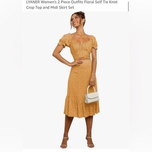 2 Piece floral self wrap with crop top with midi skirt